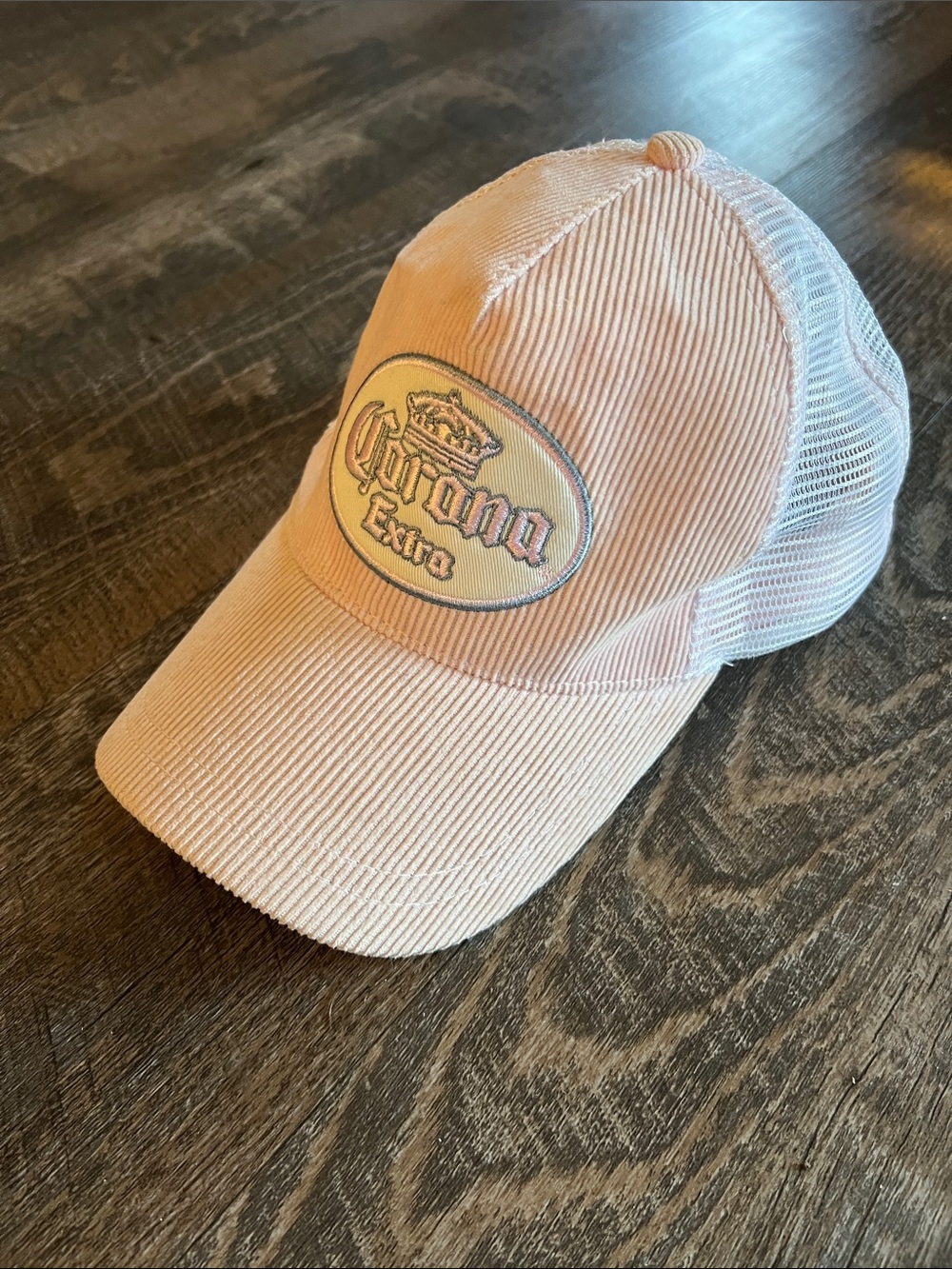 Corona Pink Corduroy Trucker Hat with Embroidered Logo